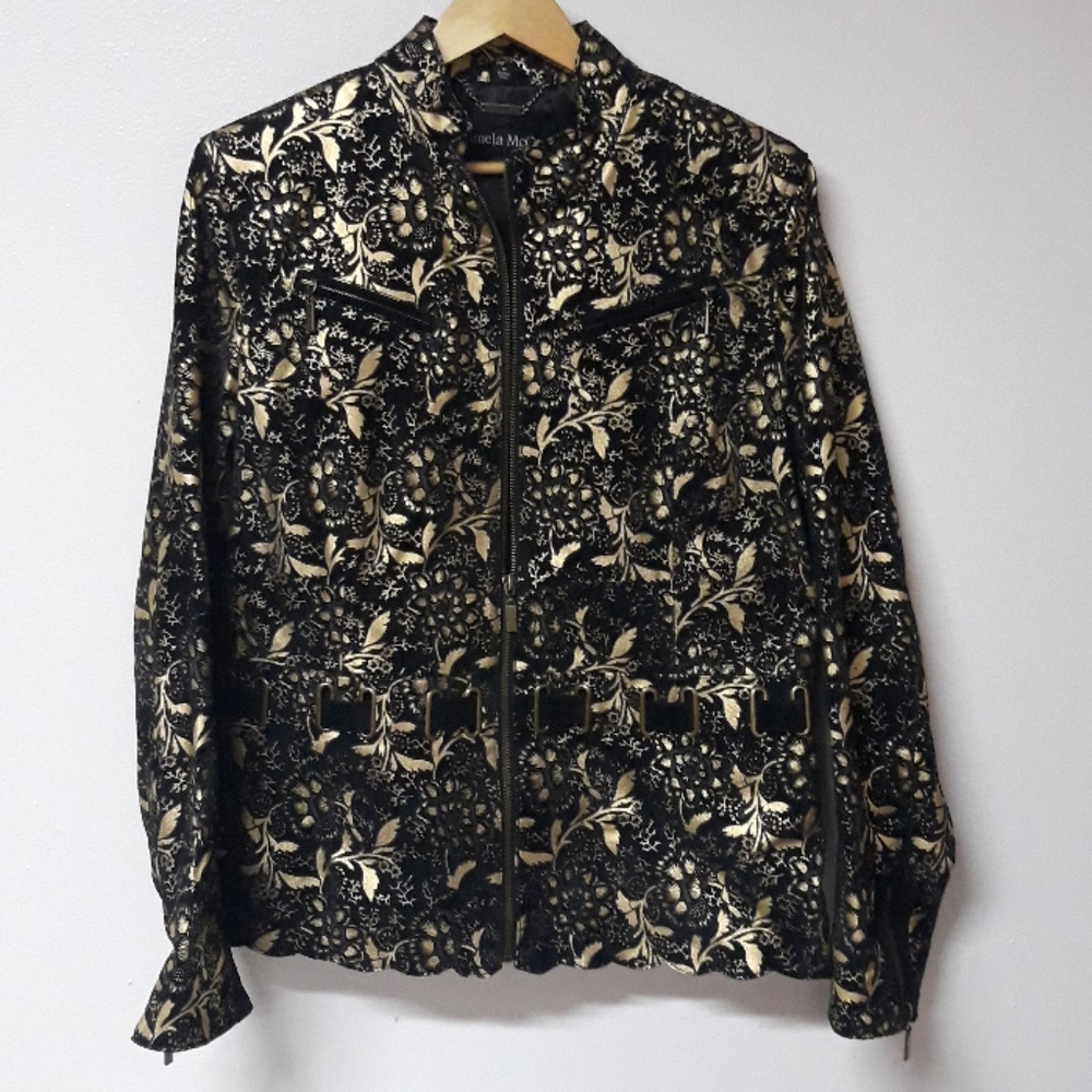 Pamela McCoy black/gold suede leather jacket RARE